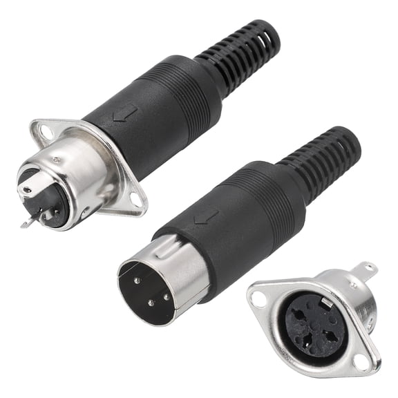 4 Pcs 3-Pin DIN Male Plug Connector Female Adapter Recessed Socket Panel Mount