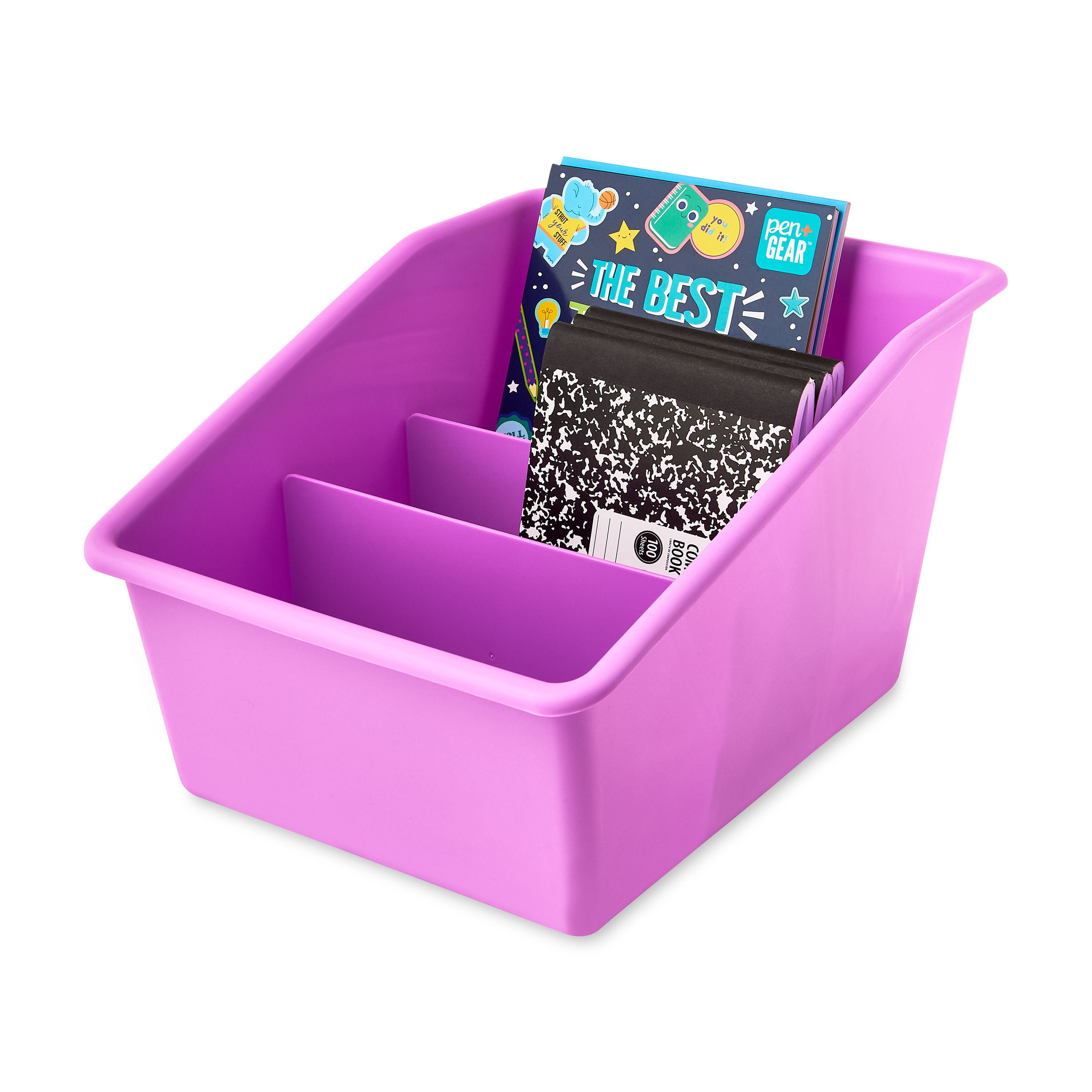 Pen+Gear Large Book Bin with 2 Removable Dividers, 10.24" x 13.8" x 7.8", Violet