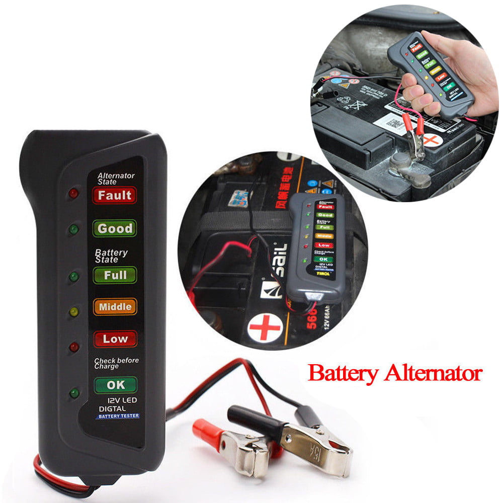 12V Car Battery Tester Digital Load Analyzer Alternator Tester Portable 6 LED 