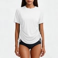 thumbnail image 4 of Hueook Summer Tshirts Upf 50+ Rash Guard Quick Dry Athletic Sun Protection Women's Fashion Summer V Neck Leisure Three-quarter Sleeve Solid White S, 4 of 9