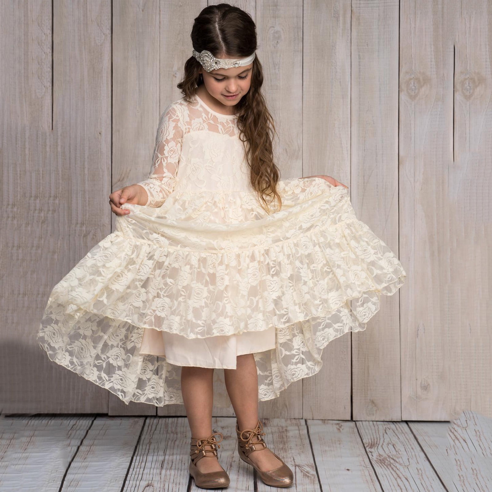 Girls long lace dress hot sale