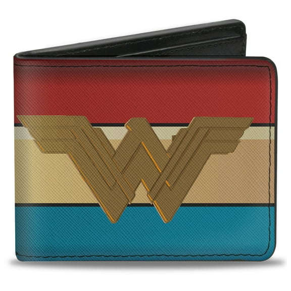 DC Comics Wallet, Bifold, Wonder Woman 2017 Icon Stripe Red Golds Blue, Vegan Leather