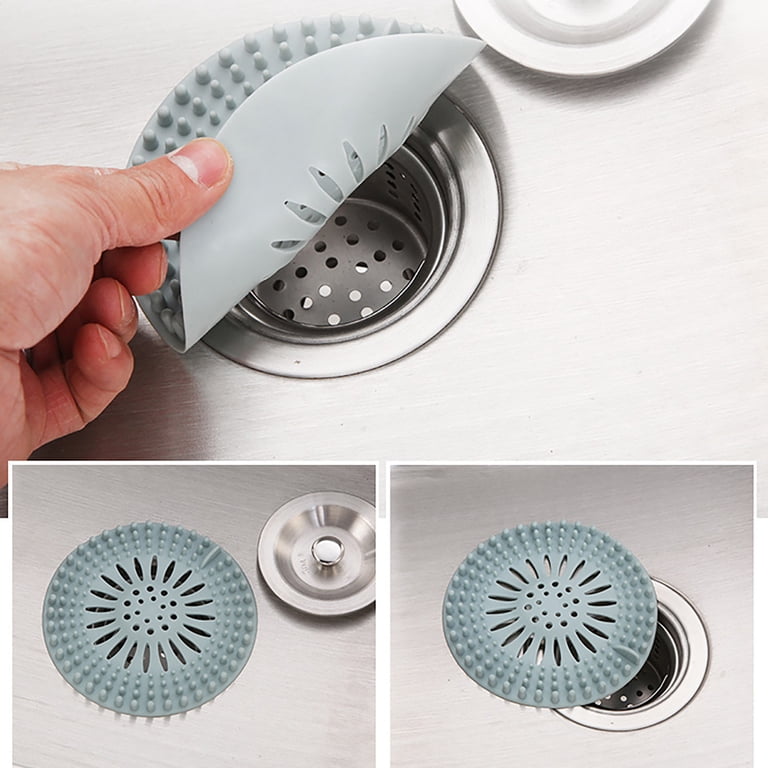 4-Pack Silicone Hair Catcher Shower Drain Covers – Universal Sink Strainer Protector, Fits Bathroom & Kitchen Drains (Grey, Blue, Green, Pink)