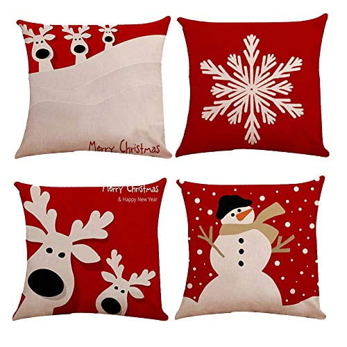 18" Merry Christmas snowman Cotton Linen Cushion Cover Pillow case Home Decor 