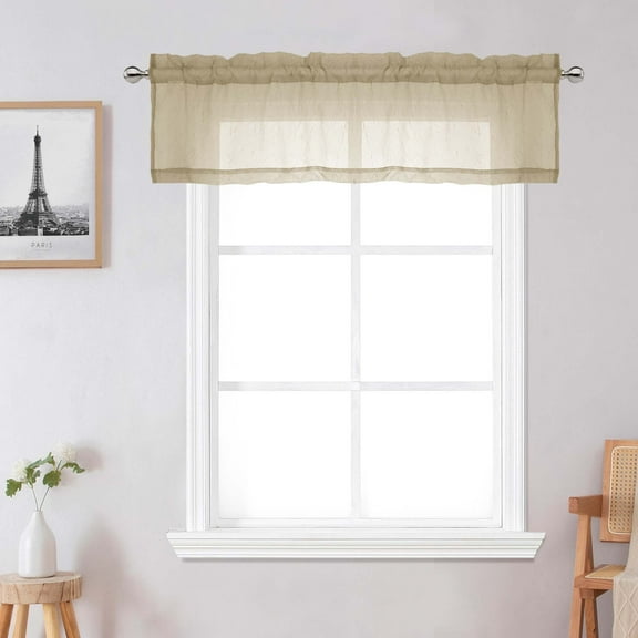 OVZME Taupe Valance Curtains 42x14 Inch - 2 Pack, Top Rod Pocket Crushed Lightweight Soft Window Treatment for Kitchen, Basement, Cafe, Dining Room, 42Wx14L inch