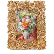 Vintage 4x6 Picture Frame - Gold Flower Leaf with Glass Front - Antique Style for Tabletop