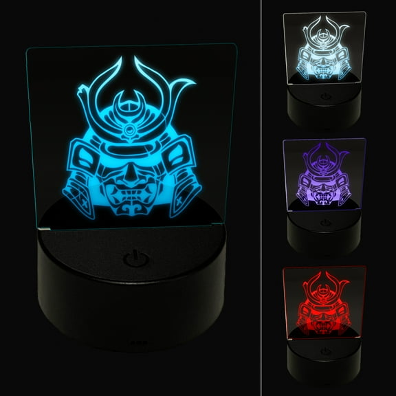 Samurai Warrior Oni Helmet LED Night Light Sign 3D Illusion Desk Nightstand Lamp
