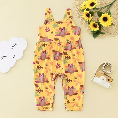 

NIUREDLTD Toddler Girls Thanksgiving Day Sleeveless Cartoon Prints Romper Jumpsuit Clothes
