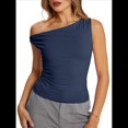 thumbnail image 1 of Tops de Verano con Hombros Descubiertos para Mujer, Camisetas para Salir, Top Corto Sin Mangas, Ropa de Moda, Conjuntos de 2025 Azul Oscuro XL, 1 of 8