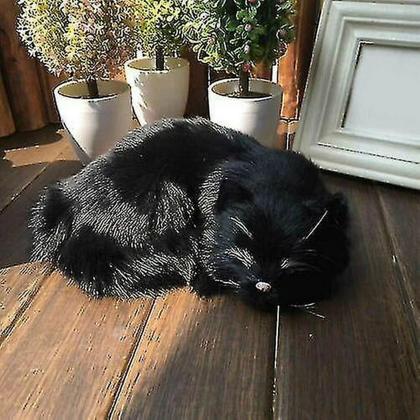 Gato de peluche realista durmiendo, piel sintética, tamaño real, animal de casa peludo Fvh