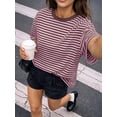 thumbnail image 5 of Gynyvoja Womens Oversized Striped T Shirts Short Sleeve Casual Crewneck Summer Y2K Clothes Pink Coffee M, 5 of 6