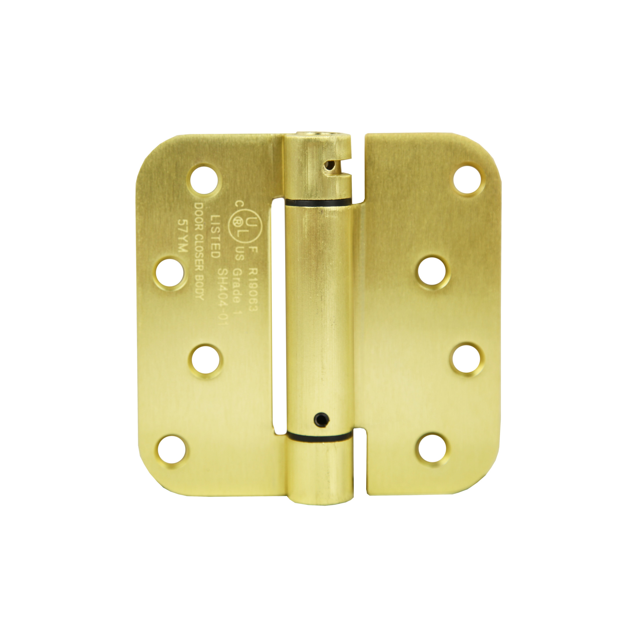 Steel Self Closing Door Hinge, 4 in. x 4 in., 5/8 in. Radius, Satin Brass, 2-Pack