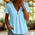 thumbnail image 2 of Turilly Peplum Fit V-Neck Tops for Women Short Sleeved Solid Color Casual Top T-Shirts with Decorative Button, 2 of 6