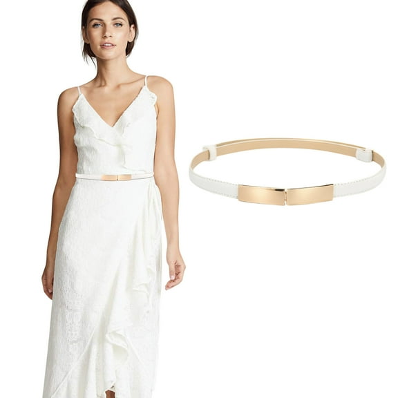 Women's Belts Women Skinny Leather Belt Ladies Slim Belt Metal Buckle Thin Elastic Fashion Dress Belt,White Women's Accessories Belt