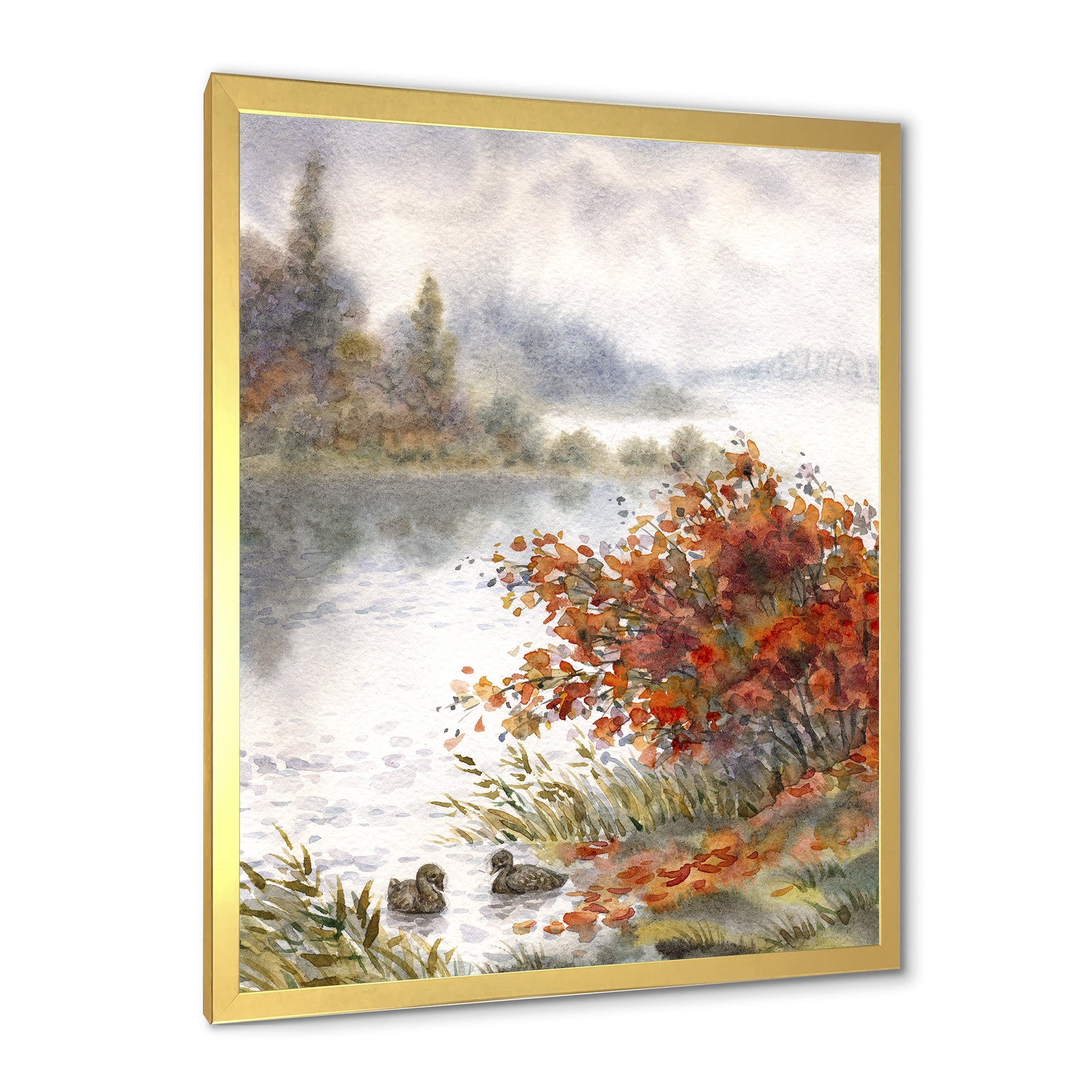 Designart 'View Of The Lake In Autumn Colored' Traditional Framed Art Print