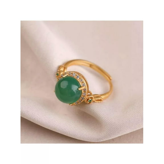 EOEMY Green Jade Rings Talismans Adjustable Ring Jewelry Women 925 Silver Natural