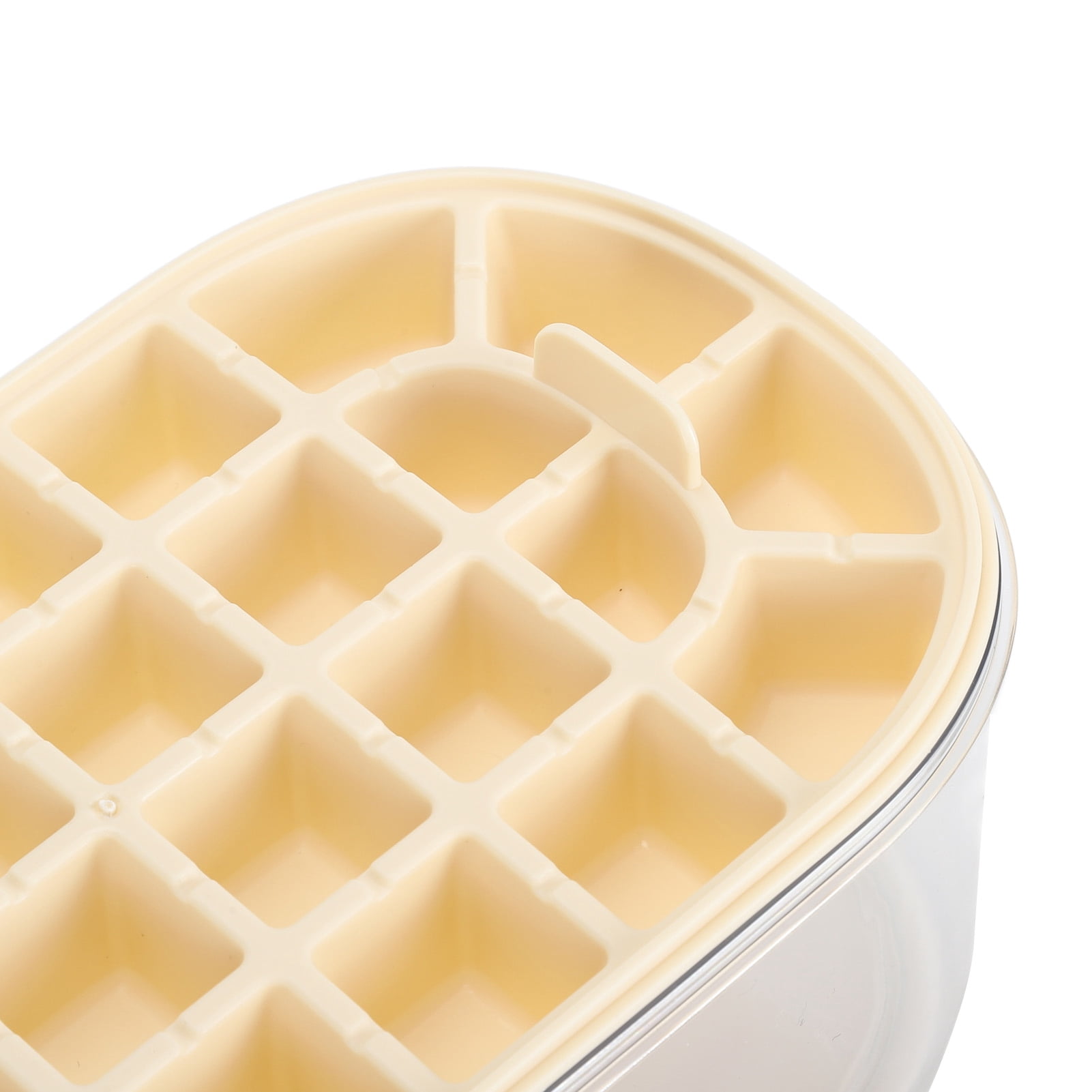 Nieyigj Ice Cube Tray with Lid and Bin, 2-Layer Silicone Ice Trays for Freezer with Ice Scoop, Makes 28 Square and 26 Round Ice Cubes, Large Capacity 54 Cavities, Beige (9.8 x 5.1 in / 25 x 13 cm)