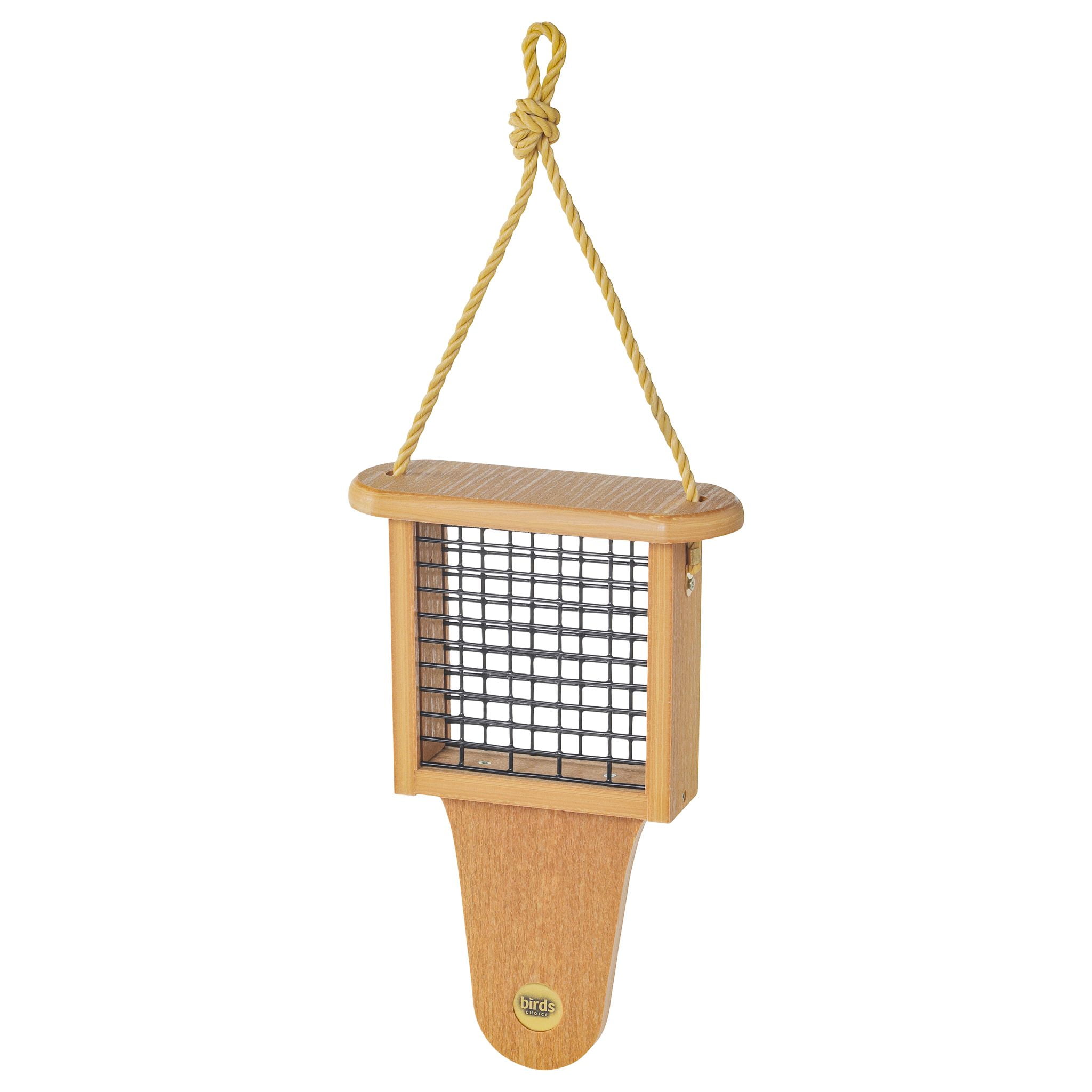 Birds Choice Modern Farmhouse Hanging Suet Bird Feeder with Tail Prop, Natural Teak