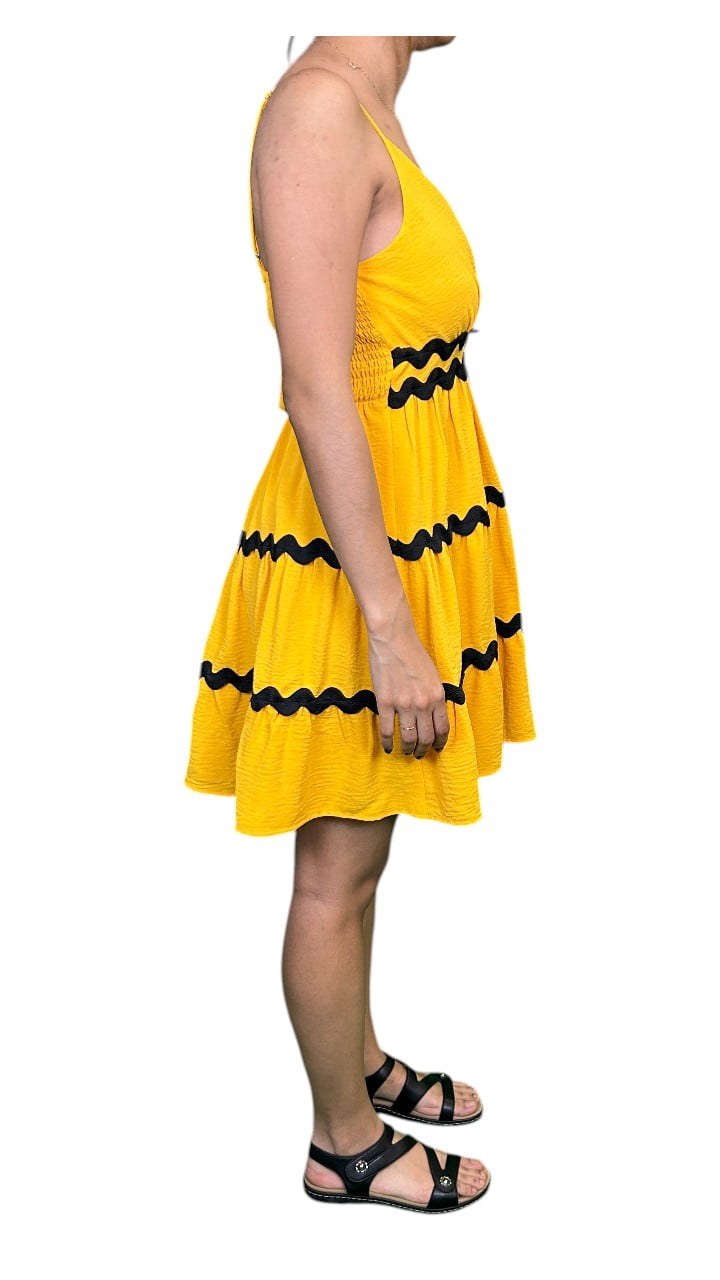 Millenium women's Printed V-neck dress with ric rac lace