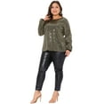 thumbnail image 3 of DARING DIVA Women's Plus Long Sleeve Glitter Sparkly Blouse 1X Gold, 3 of 6