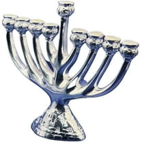 3 Arches USA Hanukkah Menorah Silver Plated with Jerusalem Scenes- 9 Branch Chanukah Menorah Fits Standard Hanukkah Candles- 7.5” Tall