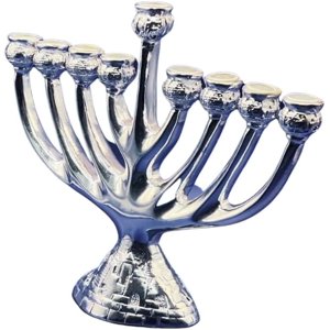 Silver Menorah with Jerusalem Scenes Base