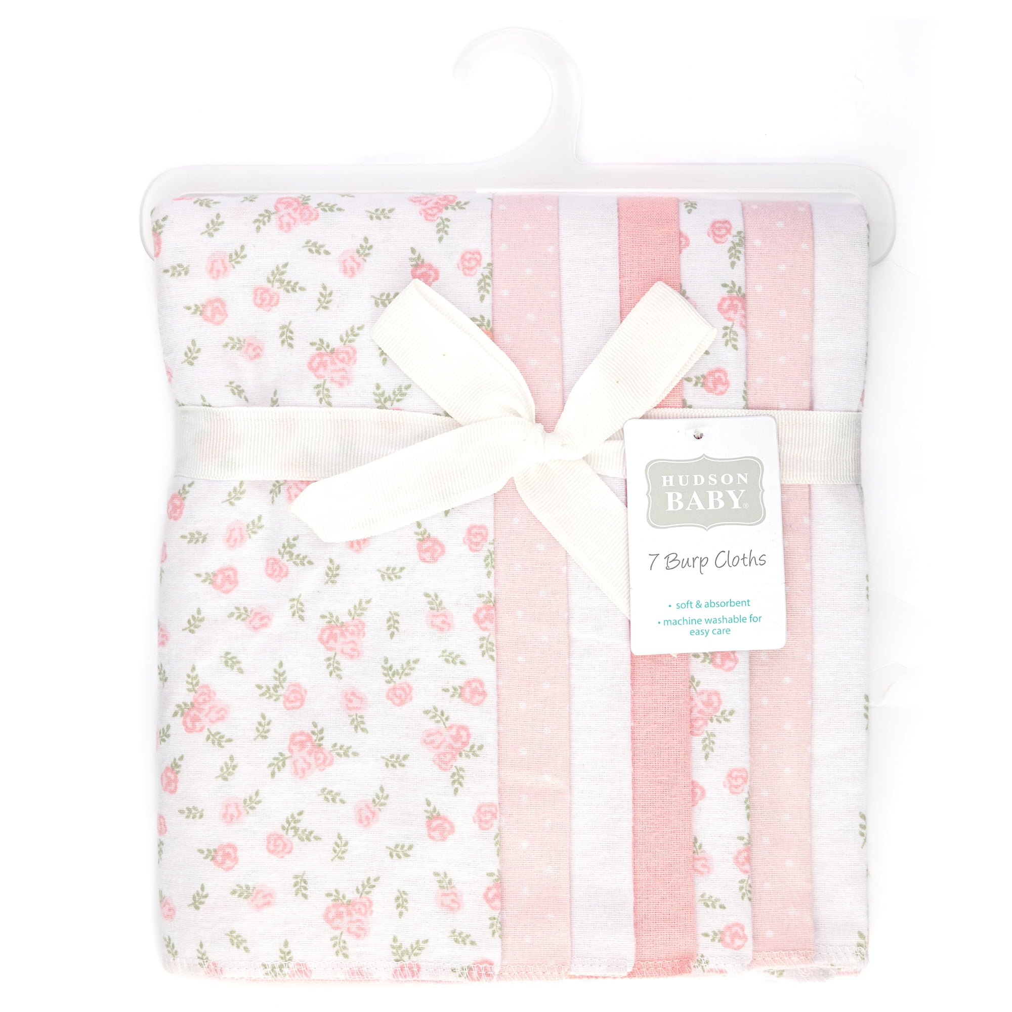 Hudson Baby Girl Cotton Polyester Flannel Burp Cloths 7-Pack, Tiny Rose, One Size