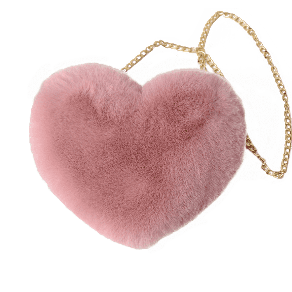 Womens Heart Shape Shoulder Bag Purse Faux Fur Pouch with Chain Girls NEW