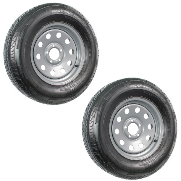 2Pack Radial Trailer Tire On Rim ST205/75R15 D Load 55 Silver Modular