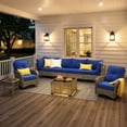 thumbnail image 2 of Ovios 8 Pieces Patio Furniture Outdoor Conversation Set Rattan Wicker Outside Sectional Sofa with Swivel Chairs & Solar Light Table, Navy Blue, 2 of 9