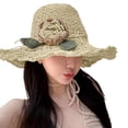 thumbnail image 6 of YAYUBA Crochet Straw Hat With Ruffle Detail Crochet Hats for Women Summer Beach Hand Woven Sun Hat,Beige, 6 of 8