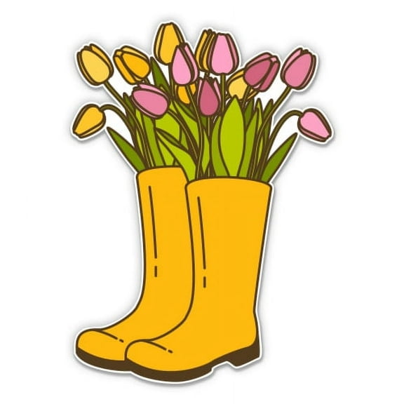 Tulips Rain boots - 3" Vinyl Sticker - For Car Laptop I-Pad Phone Helmet Hard Hat - Waterproof Decal