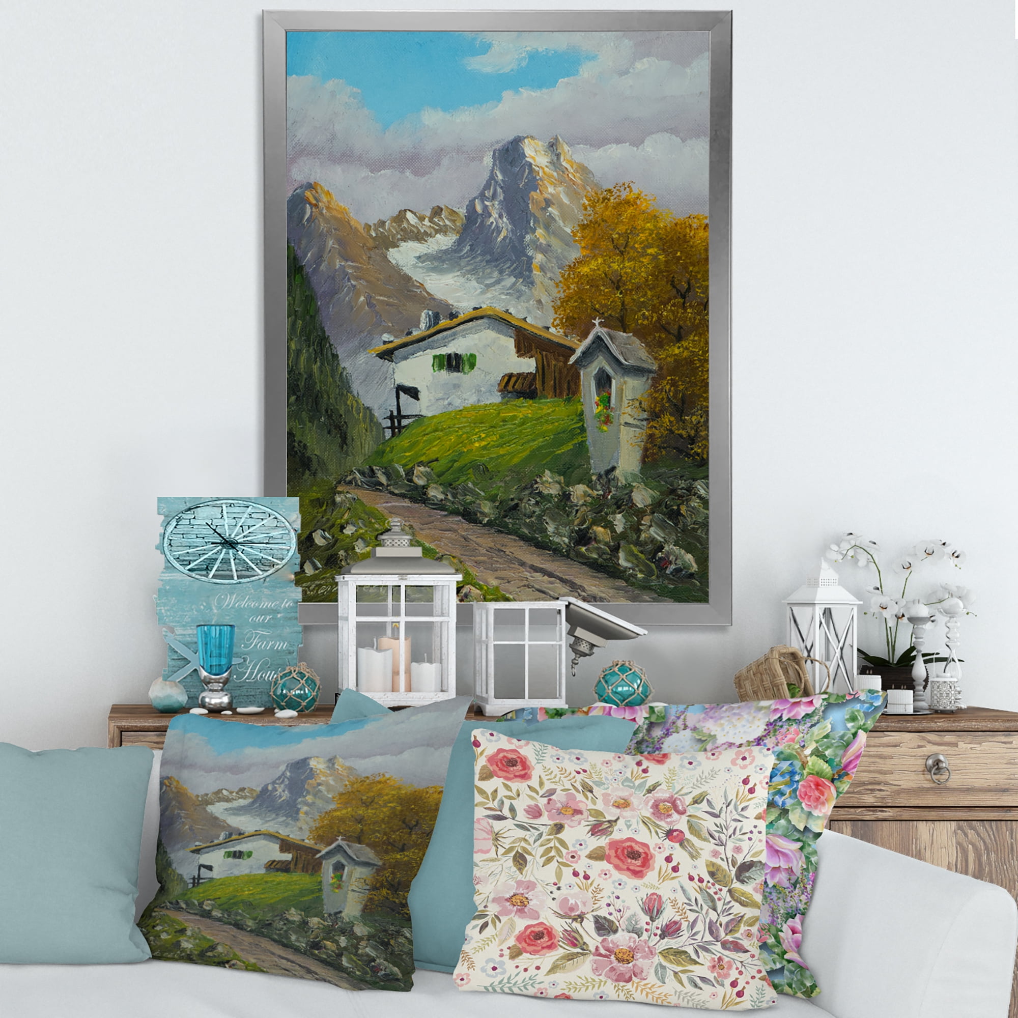Designart 'The Path Leading To A House Along Wayside Shrine' Farmhouse Framed Art Print