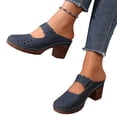 thumbnail image 4 of Women's Cut-Out Perforated Block Heel Mules, Closed Toe Scalloped Slide Sandals for Casual Wear Navy 42, 4 of 9