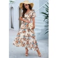 thumbnail image 5 of Women'S Summer Wrap Maxi Dress Floral V Neck Short Sleeve Wedding Guest Party Casual Dress Apricot S, 5 of 9