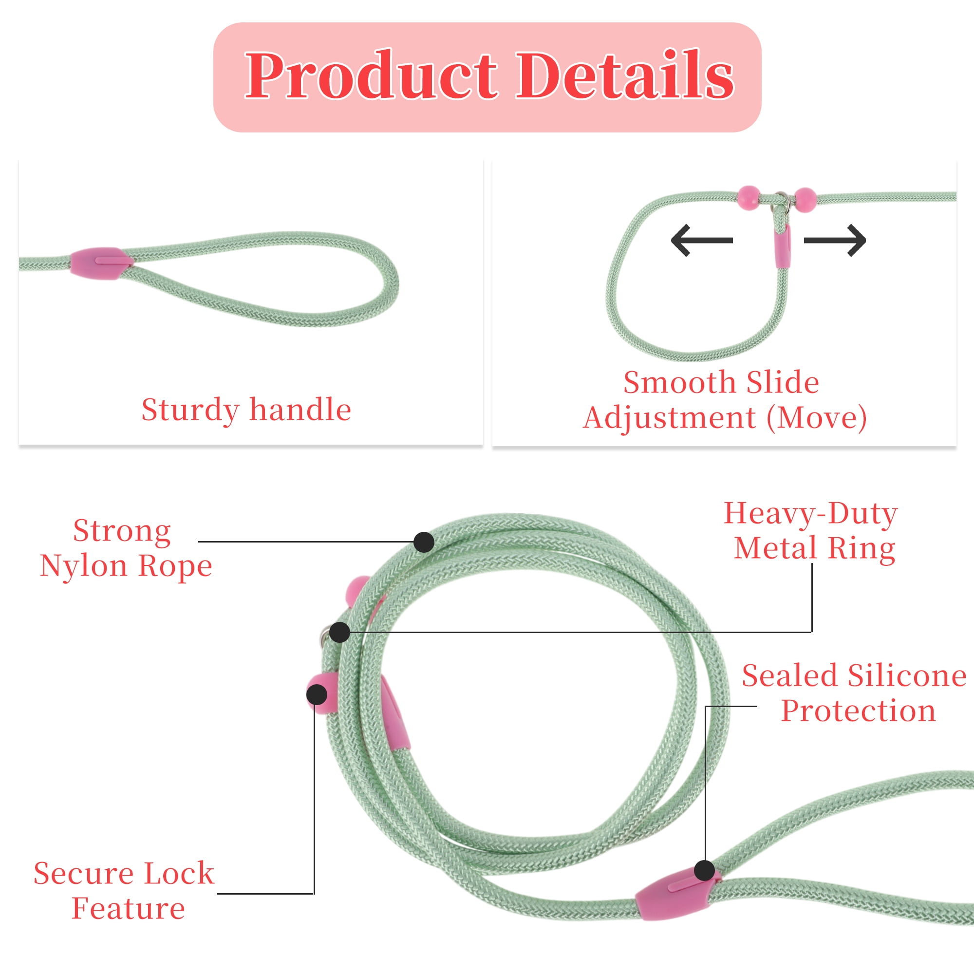 Unique Bargains Slip Leash for Dogs No Pull Heavy Duty Training Leash Medium Green 5ft