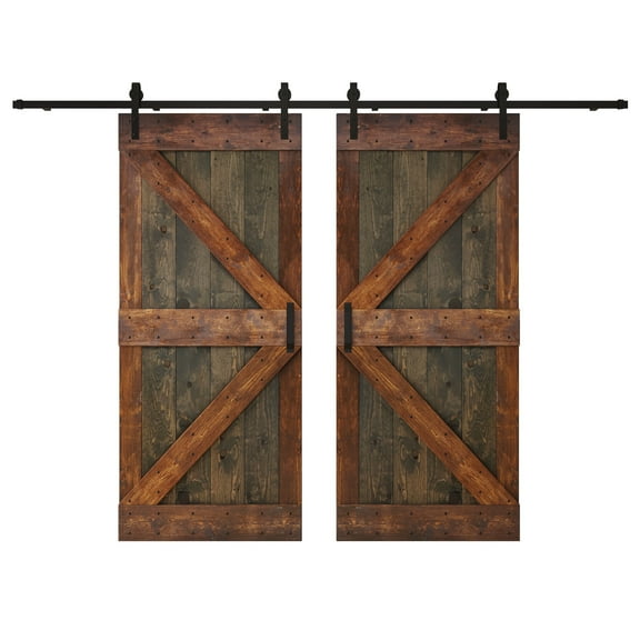 Coast Sequoia Inc Coast Sequoia 72in x 84in K Series Multi-Color Pine Wood Double Sliding Barn Door With Hardware Kit Aged Barrel/Dark Walnut