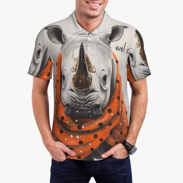 Balery Polka Dot Rhino Welcome Camisa Polo de Hombre con Estampado, de Manga Corta y Tejido Medio, Camisa Tipo Golf Polo-Medium