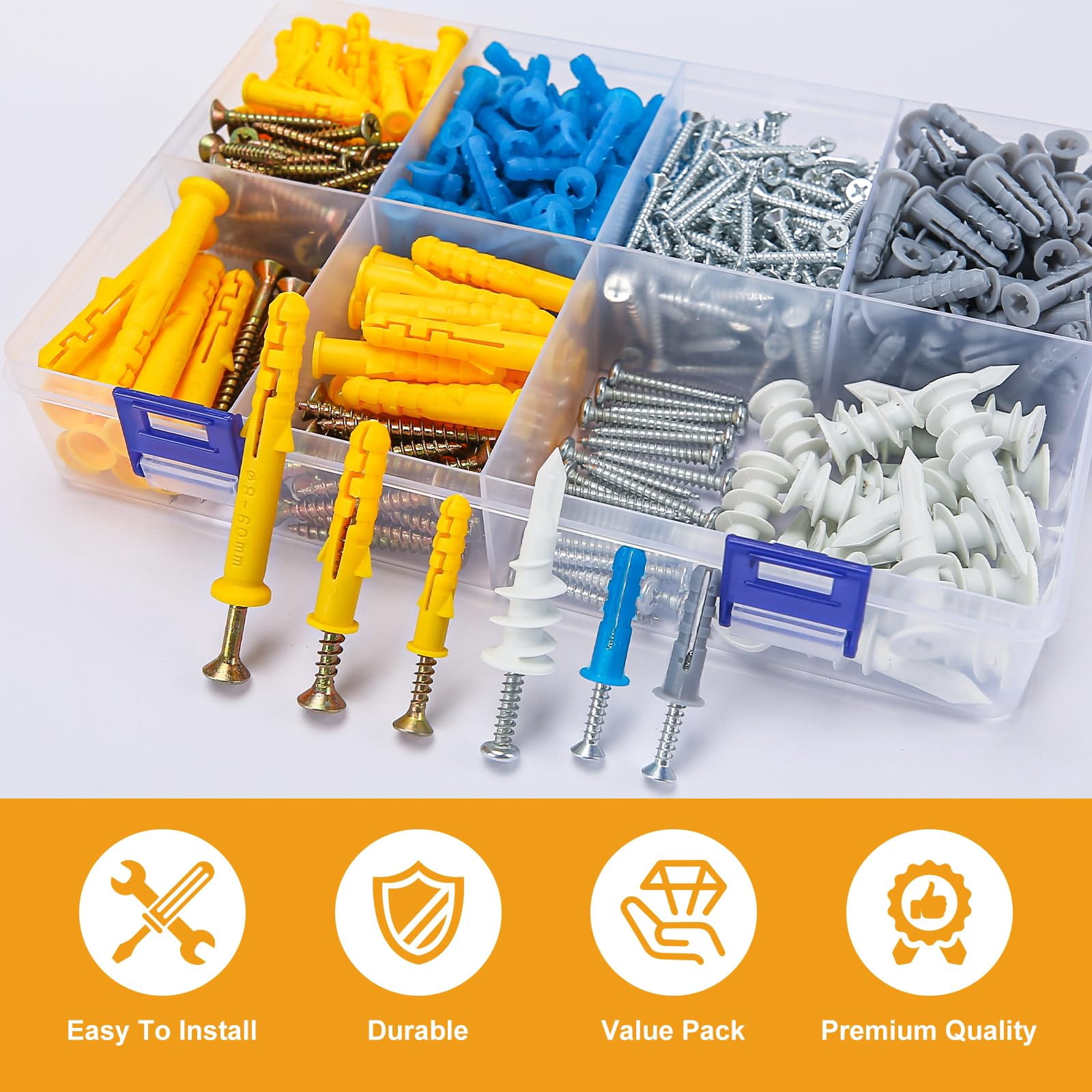 100PCS Self Drilling Drywall Anchors and Screws kit,Heavy Duty #8 x 1-1/4”Wall Anchors for Drywall Holds Upto 80lbs, No Drill Hole Required with Dry Wall Screws and Anchors,Wall Anchors for Drywall