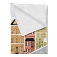 thumbnail image 2 of Cityscape Soft Flannel Fleece Blanket, Quaint Village Street and Colorful Building by River Cartoon Illustration Print, Cozy Plush for Indoor and Outdoor Use, 70" x 90", Green Teal, by Ambesonne, 2 of 5