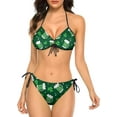thumbnail image 1 of NICKSUN Ensemble Bikini Imprimé Trèfle Vert pour Femmes, Maillots de Bain 2 Pcs String Licou Triangle, 1 of 6