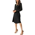 thumbnail image 4 of INSPIRE CHIC Women's Wrap Dress V Neck Lantern Long Sleeves Swiss Dots Midi Dress with Pockets S Black, 4 of 6