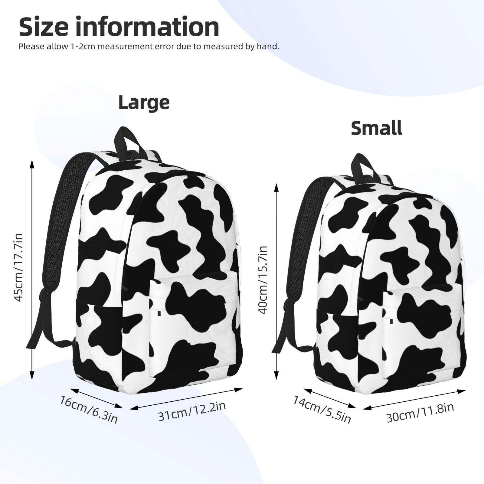 Picia Milk Cow Printed Canvas Daypack - Stylish and Durable Vintage Compact Backpack - Class, Work, Travel, or Laptop Bookbag,Organized Compartments-Small