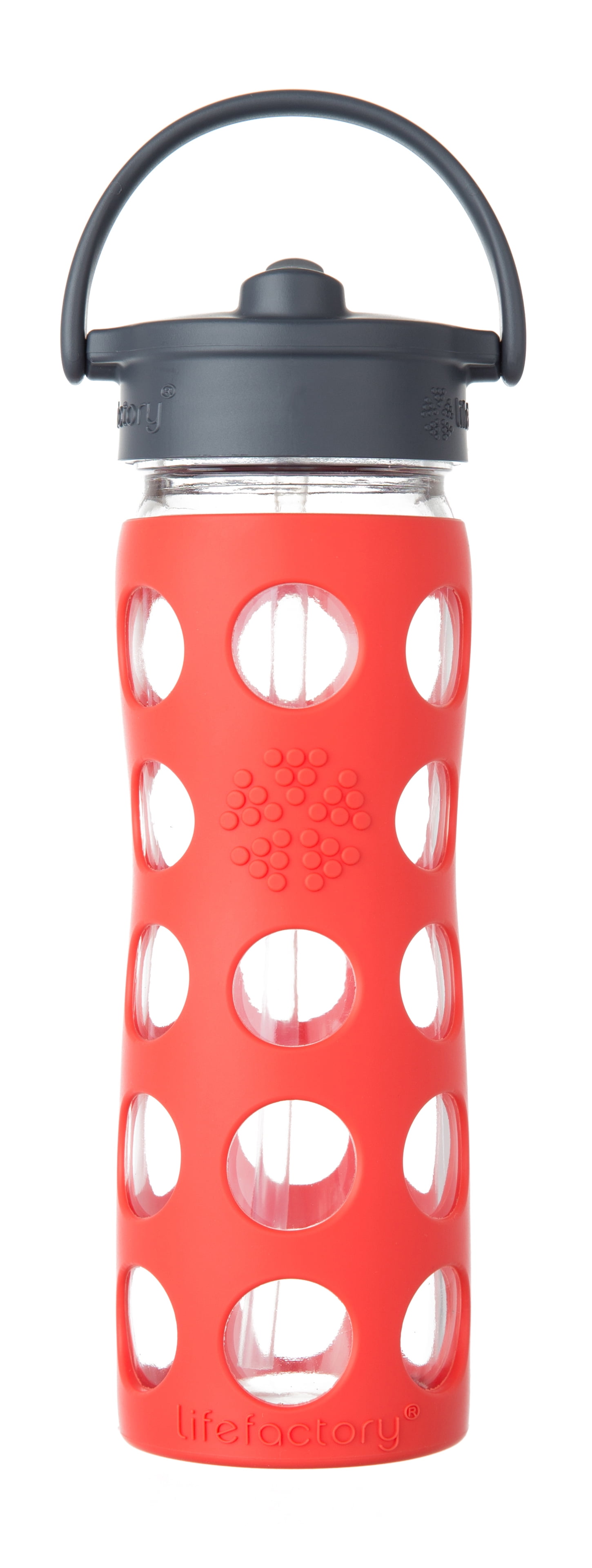 Lifefactory 16oz Glass Water Bottle with Straw Cap - Poppy Red ...