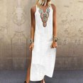 thumbnail image 1 of JUNWELL Robes d'Été Ajustées pour Femmes Amples Bohèmes à Broderie Florale Robe Soleil Décontractée Sans Manches en Lin Longue Robe Maxi Robe Femme, 1 of 7