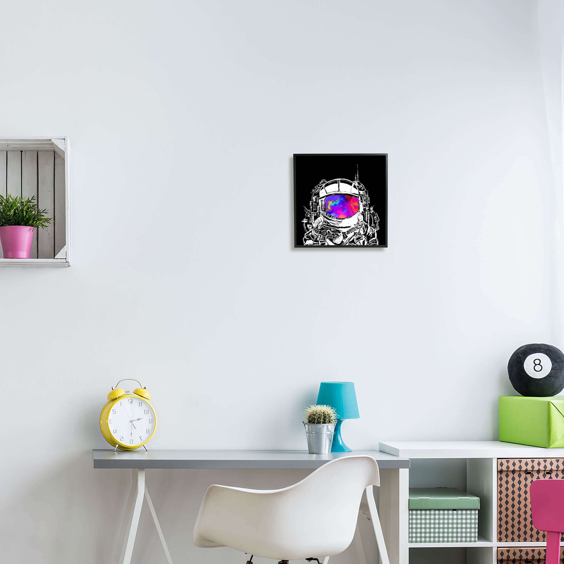 Astronaut Vivid Rainbow Nebula Art for Kids Graphic Art Black Framed Art Print Wall Art