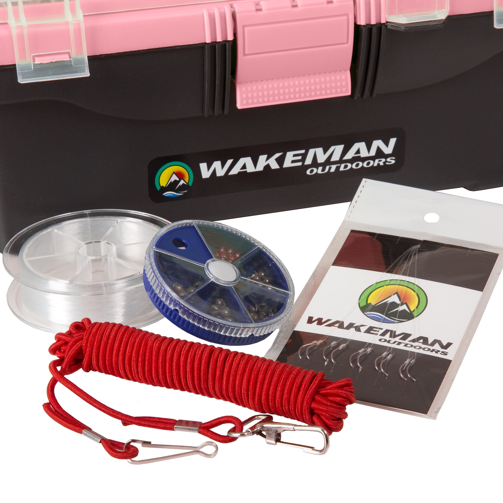 Wakeman Outdoors Fishing Single Tray Tackle Box with 55 Pieces, Medium, Red  / Black