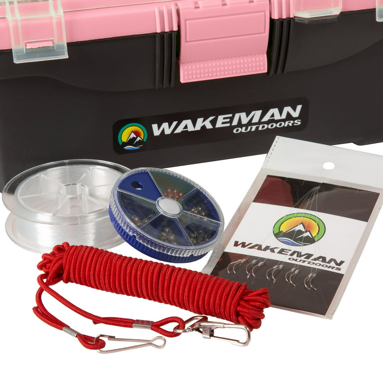 Wakeman Fishing Single Tray 55-Piece Tackle Kit, Pink
