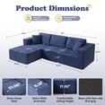 thumbnail image 3 of JONPONY 109”Cloud Sectional Couch, Boneless Modular Sofa with L-Shape Chaise, Deep Seat Corduroy Couch, No Assembly Required, Modern Upholstered Sectional for Living Room Apartment Bedroom,Blue, 3 of 11