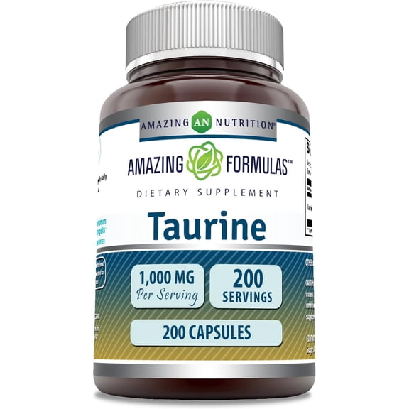 Amazing Formulas Taurine 1000mg Per Serving 200 Capsules Amino Acid Supplement | Non-GMO | Gluten Free